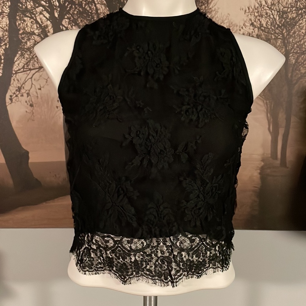 Ellen Tracy Black Lace Crop Blouse - 8